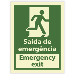Placa sinalética autocolante Saída de emergência ou Emergency exit