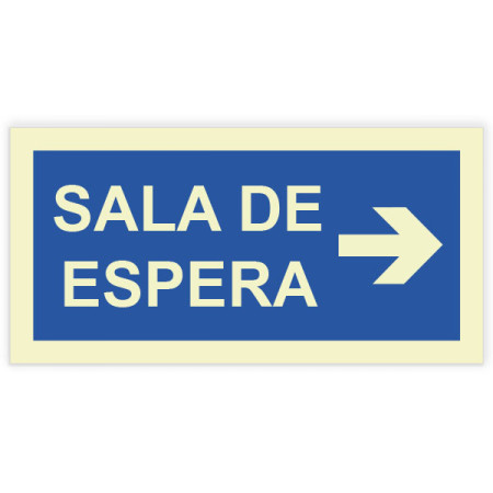 Placa sinalética autocolante Sala de Espera à direita Placa sinalética autocolante Sala de Espera à direita