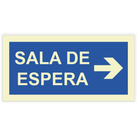 Placa sinalética autocolante Sala de Espera à direita